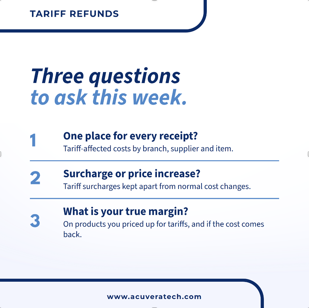 Three questions to ask this week: one place for every receipt, surcharge or price increase, and true margin